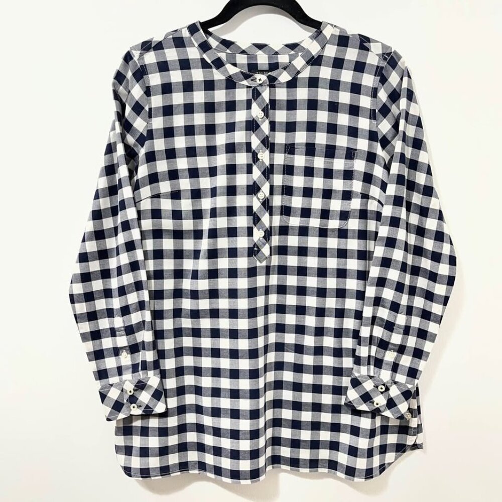 Talbots Navy Gingham Plaid Button Front Popover C… - image 2